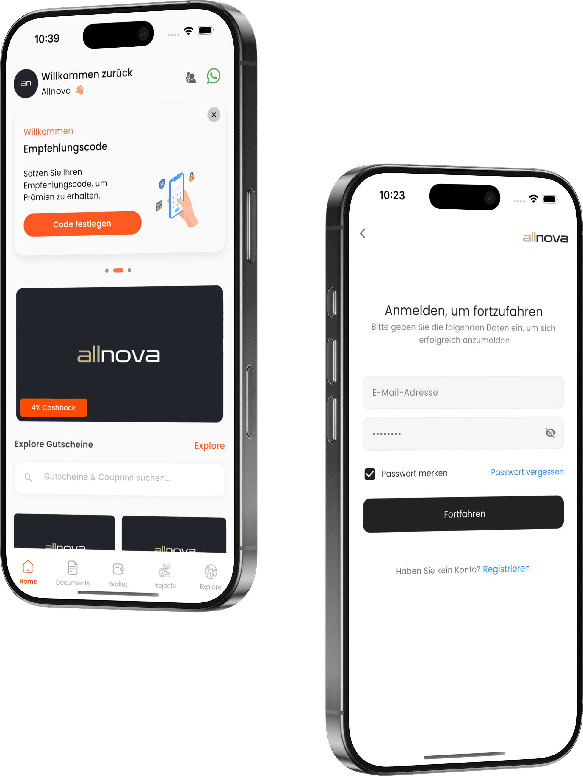 Allnova App – Willkommen Bildschirm